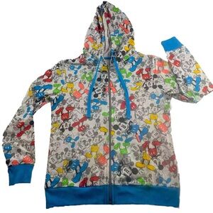 Disney Parks Womens All Over Mickey Print Lightweight Full Zip Hoodie Size Small